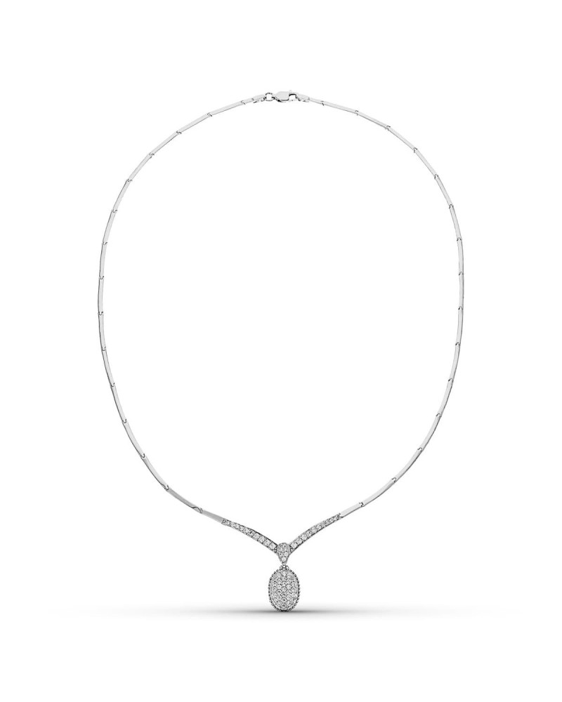 Gargantilla oro blanco 18k motivo oval circonitas
