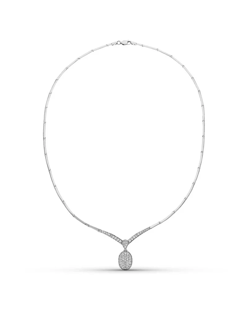 Gargantilla oro blanco 18k motivo oval circonitas