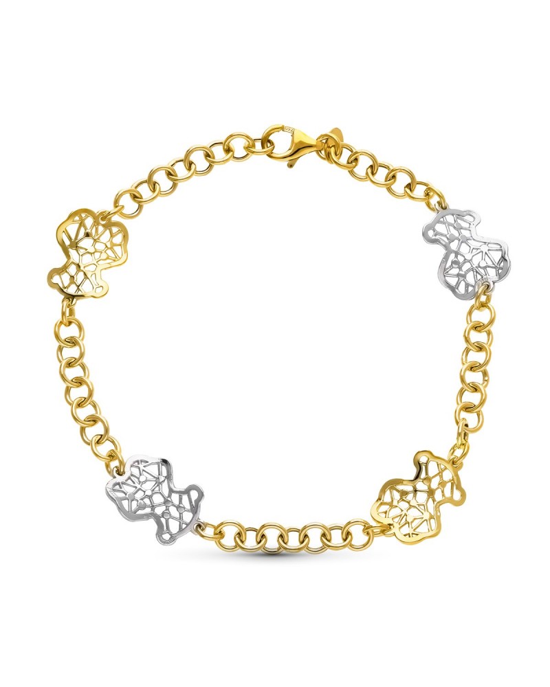 Pulsera oro 18k bicolor osos calados peso 4,8g