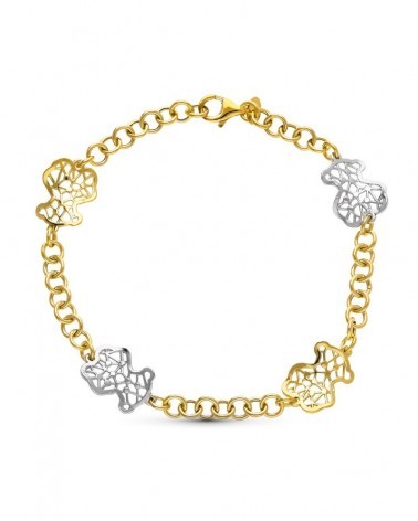 Pulsera oro 18k bicolor osos calados peso 4,8g