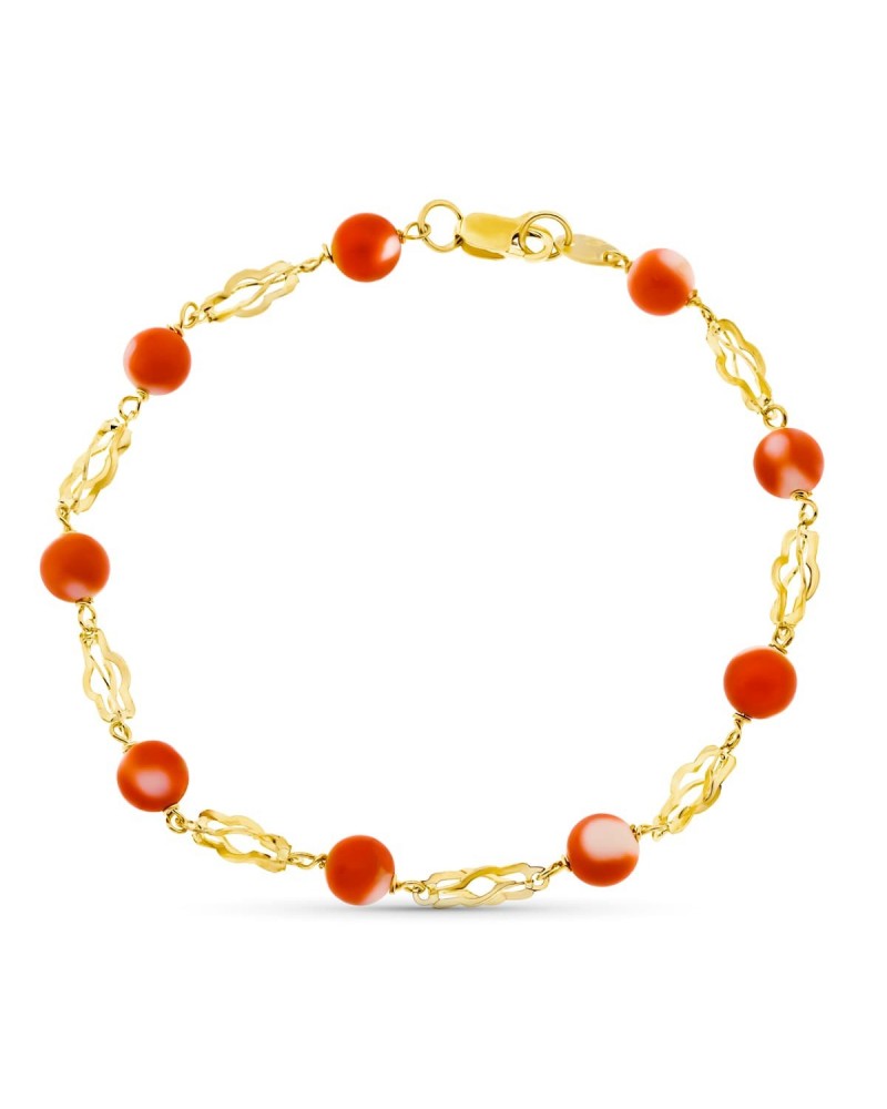 Pulsera oro 18k coral japonés eslabones jaula 19cm