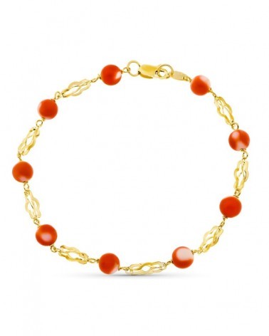 Pulsera oro 18k coral japonés eslabones jaula 19cm