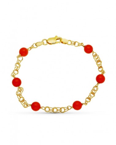 Pulsera oro 18k coral rojo fino Cerdeña 5mm