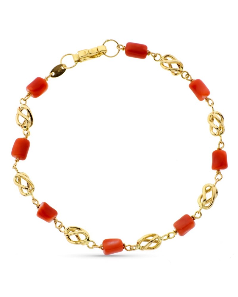 Pulsera oro 18k coral japonés motivos jaula 19cm