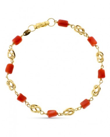 Pulsera oro 18k coral japonés motivos jaula 19cm