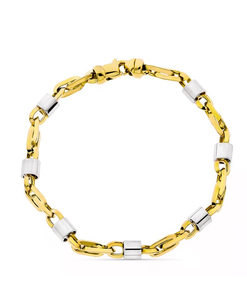 Pulsera oro 18k bicolor eslabones 5mm 19,5cm