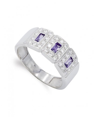 Sortija oro blanco 18k circonita amatista 8,5mm
