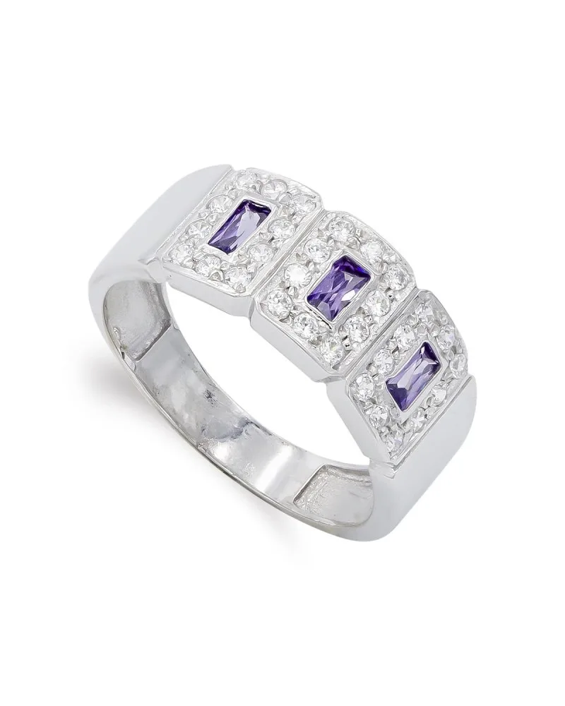 Sortija oro blanco 18k circonita amatista 8,5mm