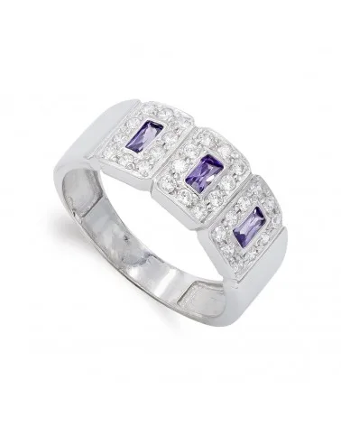Sortija oro blanco 18k circonita amatista 8,5mm