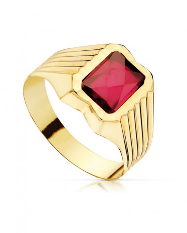 Sello oro 18k piedra rubí 8x6mm comunión