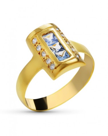 Sortija oro 18k amarillo circonitas azules 14mm