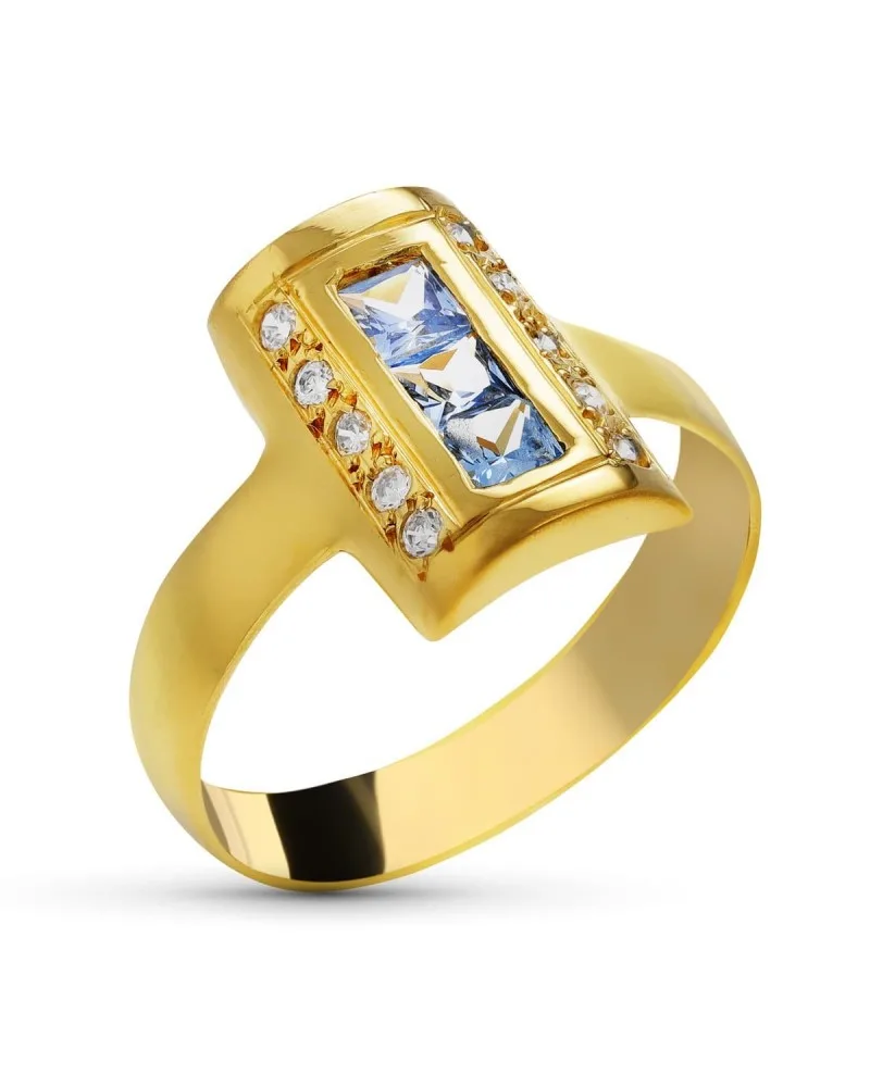 Sortija oro 18k amarillo circonitas azules 14mm