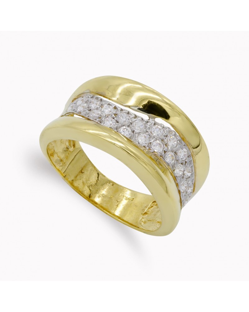 Sortija oro 18k bicolor circonitas banda ancha 10,5mm