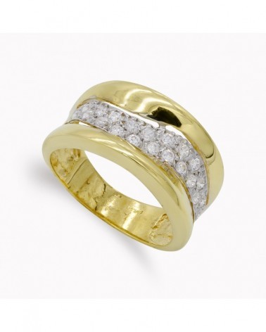 Sortija oro 18k bicolor circonitas banda ancha 10,5mm