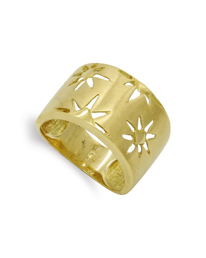 Sortija oro 18k amarillo flores caladas ancho 13,5mm