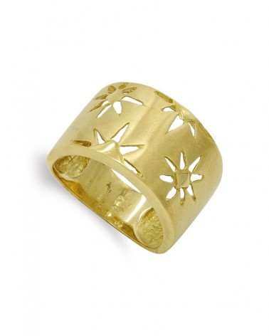 Sortija oro 18k amarillo flores caladas ancho 13,5mm