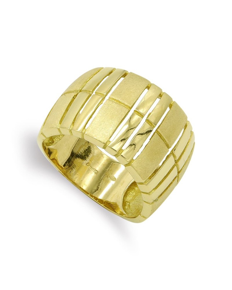 Sortija oro 18k bandas caladas mate y brillo 14,5mm