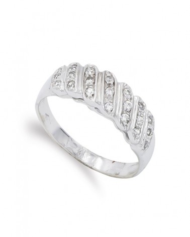 Sortija oro blanco 18k circonitas diseño ondulado 6mm