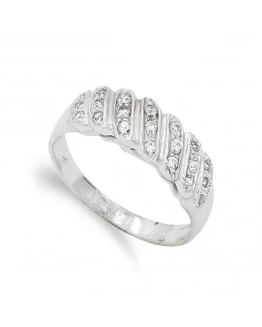 Sortija oro blanco 18k circonitas diseño ondulado 6mm