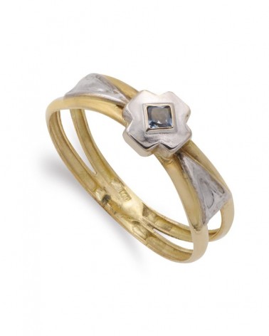 Sortija oro 18k bicolor cruz circonita doble aro