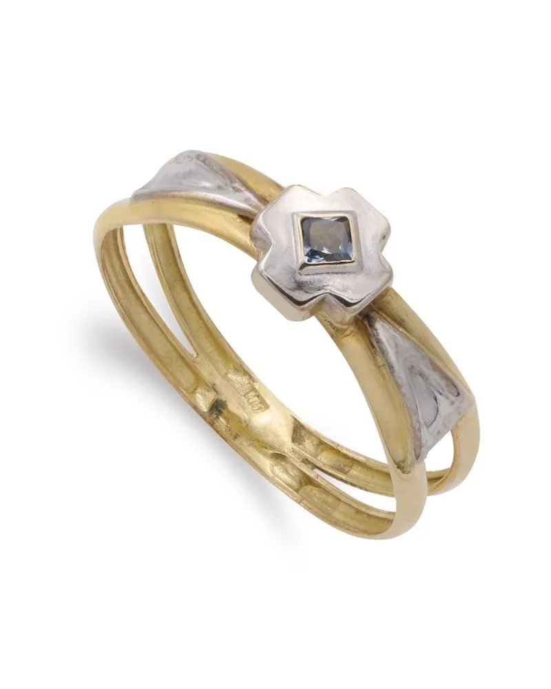 Sortija oro 18k bicolor cruz circonita doble aro