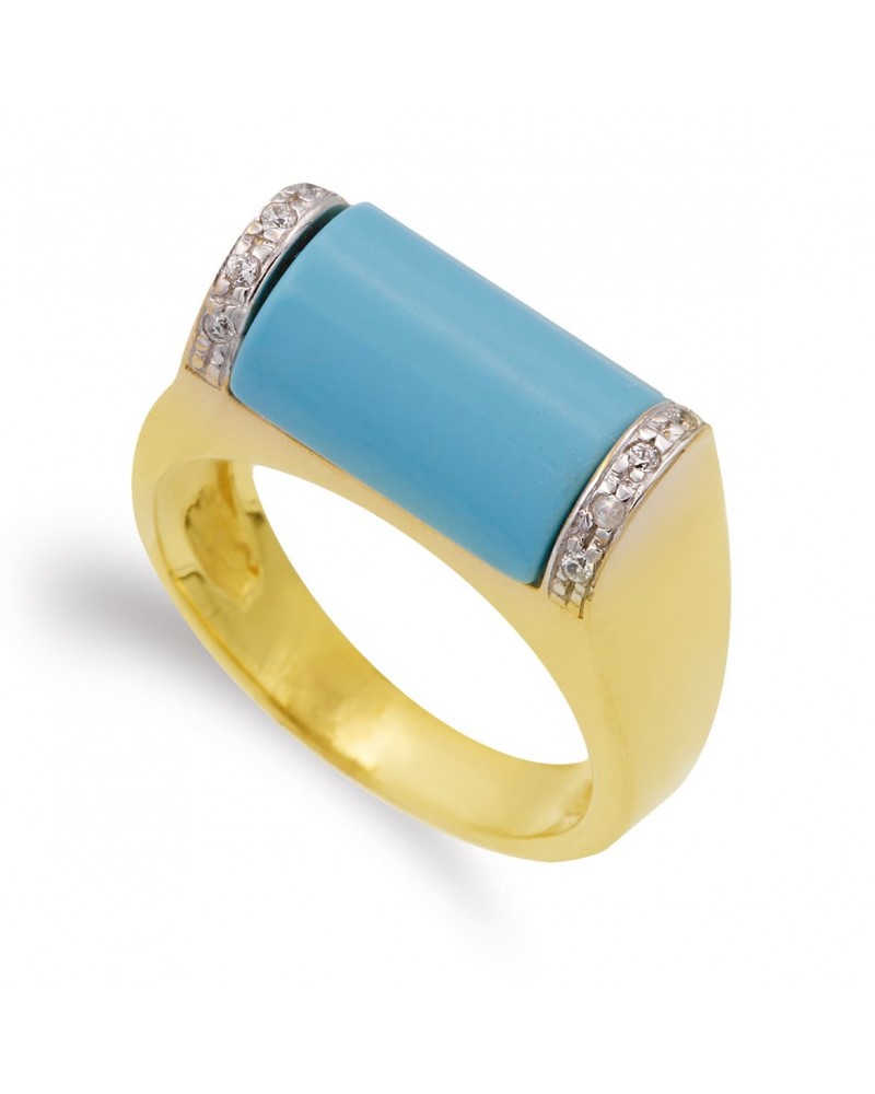 Sortija oro 18k bicolor turquesa circonitas 8,5mm