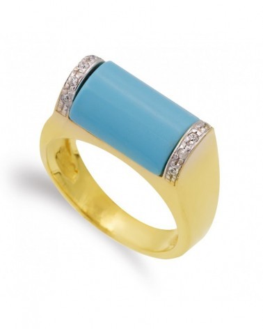 Sortija oro 18k bicolor turquesa circonitas 8,5mm