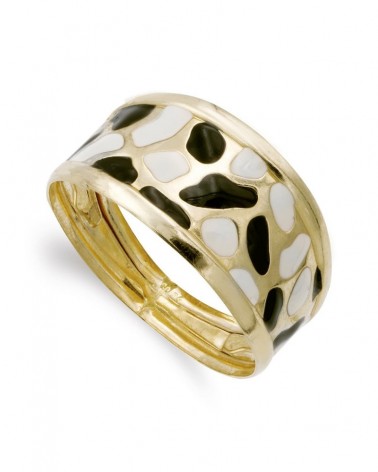 Sortija oro 18k amarillo esmaltada marfil negro 11mm