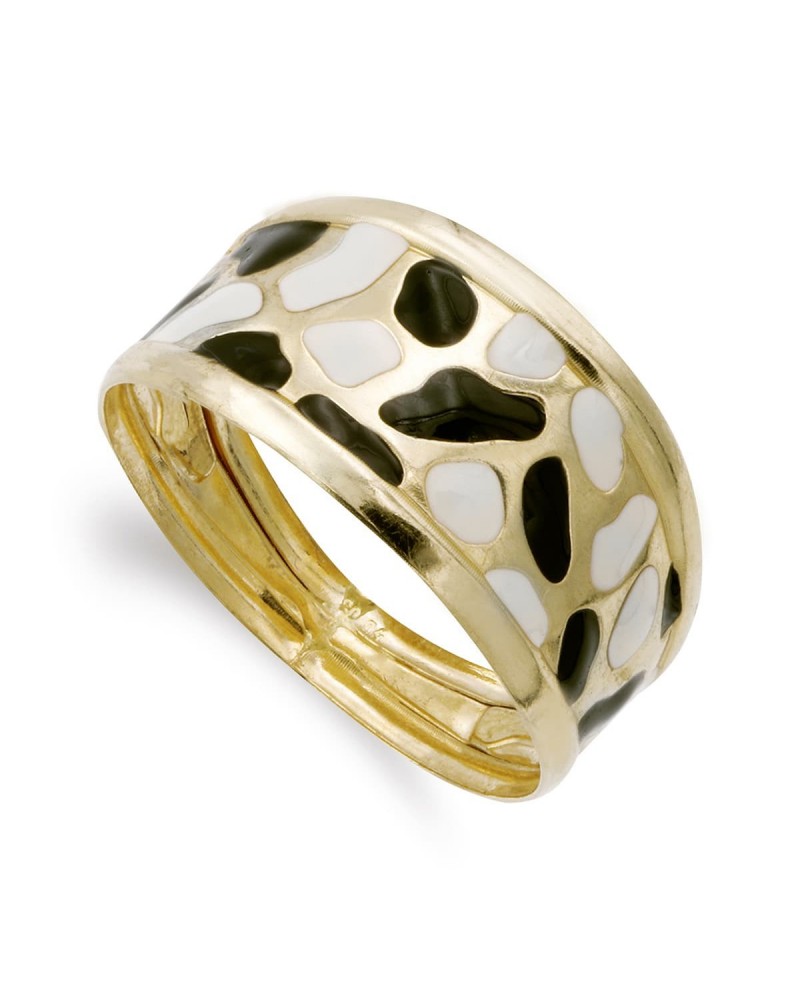 Sortija oro 18k amarillo esmaltada marfil negro 11mm
