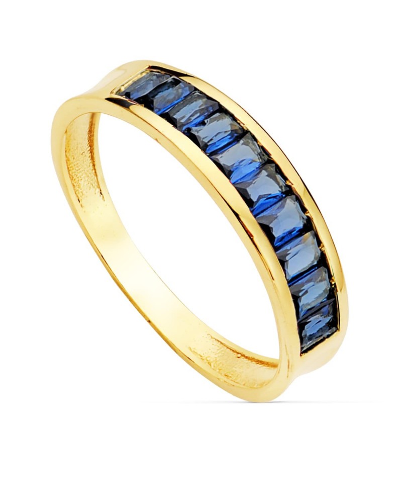 Sortija oro 18k circonitas azules talla baguette 4,5mm