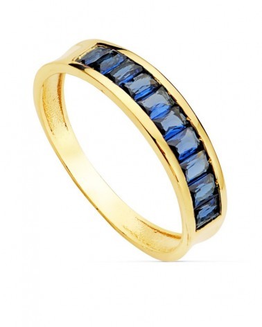 Sortija oro 18k circonitas azules talla baguette 4,5mm