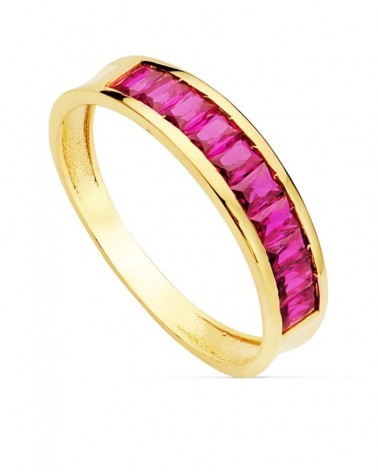 Sortija oro 18k amarillo circonitas rojas talla baguette