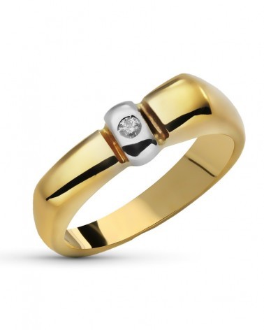 Sortija oro amarillo 18k brillante bicolor 14x6mm
