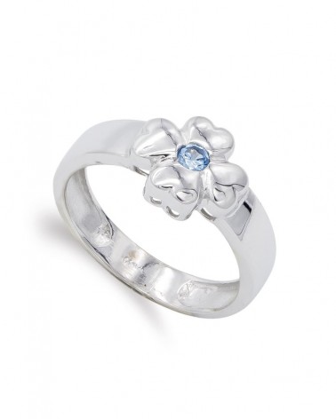 Sortija oro blanco 18k trébol circonita 10mm