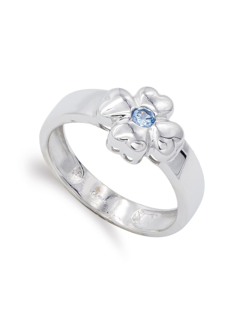 Sortija oro blanco 18k trébol circonita 10mm