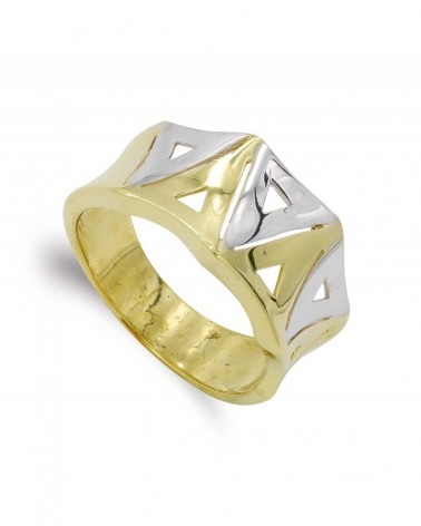Sortija oro 18k bicolor triángulos 11mm