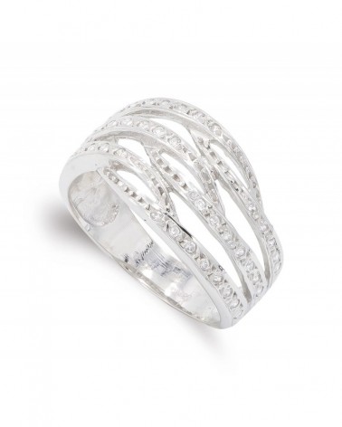 Sortija oro blanco 18k bandas circonitas 11,5mm