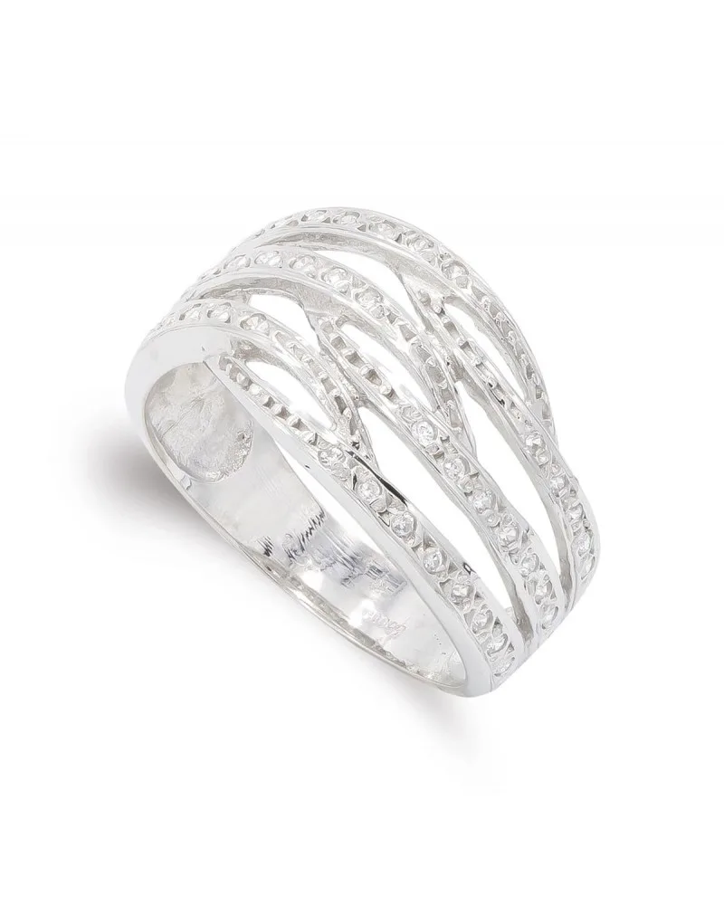 Sortija oro blanco 18k bandas circonitas 11,5mm