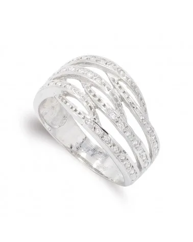 Sortija oro blanco 18k bandas circonitas 11,5mm