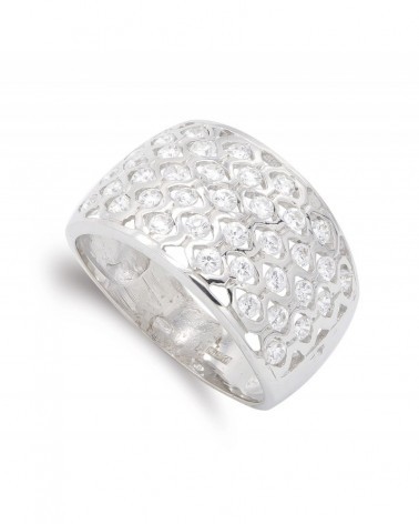 Sortija oro blanco 18k calada circonitas 13mm