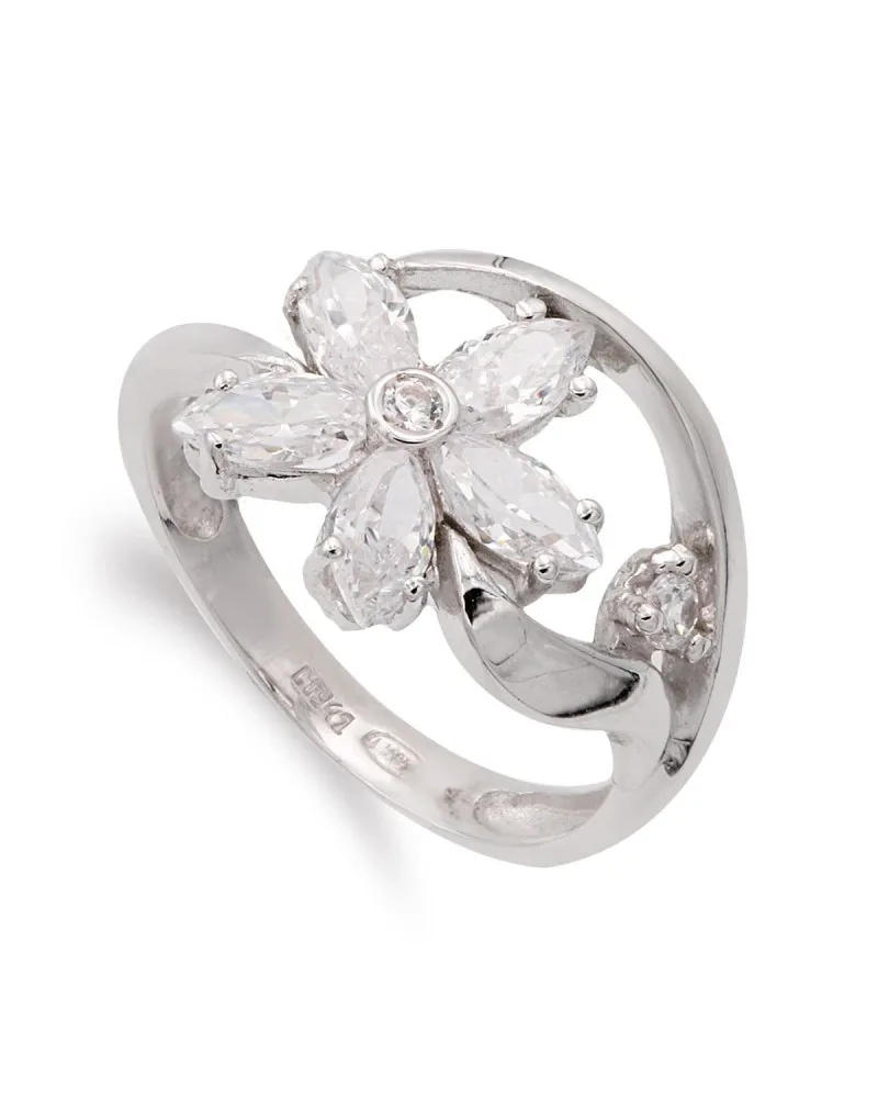 Sortija oro blanco 18k flor circonitas 13mm