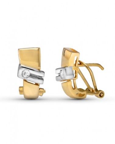 Pendientes oro 18k bicolor diamante cierre omega