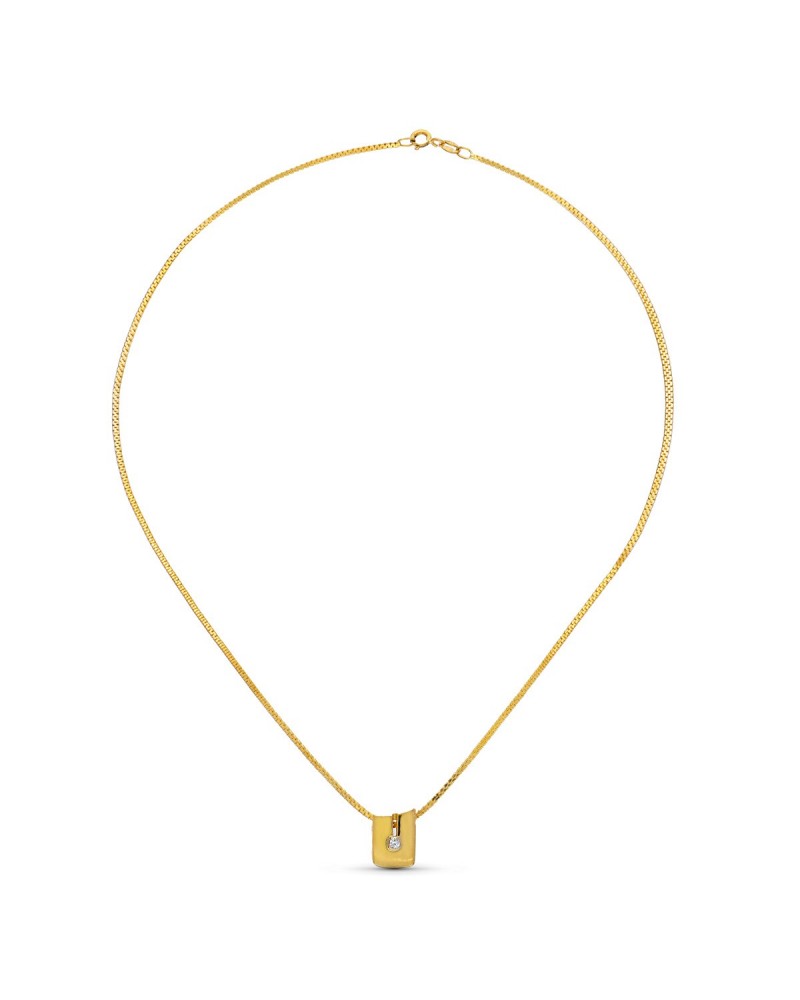 Colgante oro 18k cuadrado brillante cadena 40cm