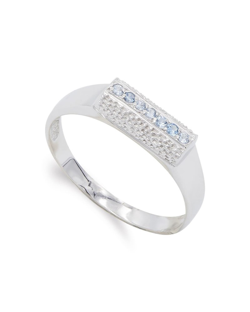 Sortija oro blanco 18k circonita azul aguamarina 4,5mm