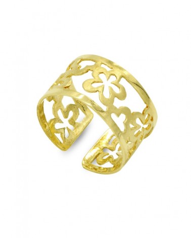Sortija oro 18k amarillo flores caladas abierta 10mm