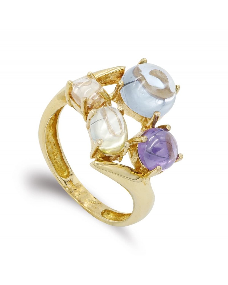 Sortija oro 18k piedras colores cabujón 14mm