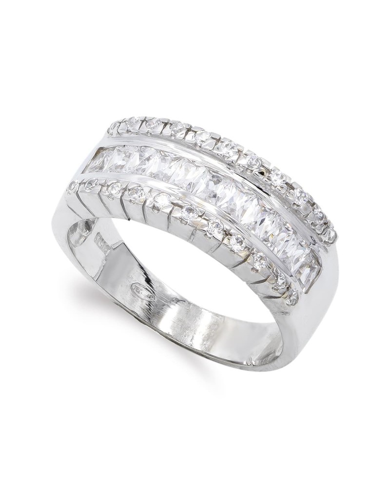Sortija oro blanco 18k circonitas baguette 8mm
