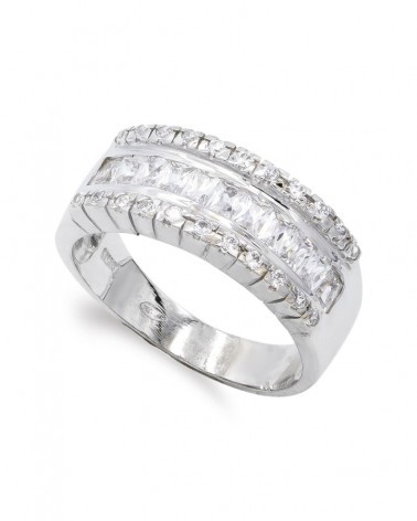 Sortija oro blanco 18k circonitas baguette 8mm