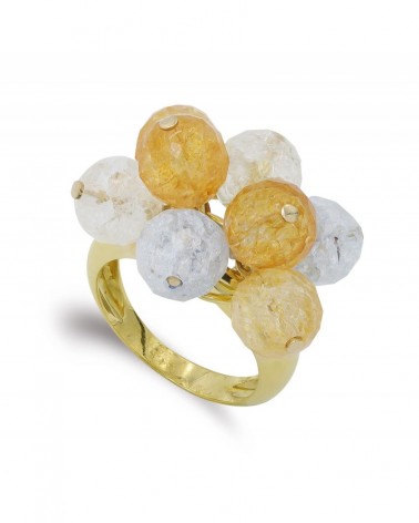 Sortija oro 18k piedras color amarillo blanco 19mm