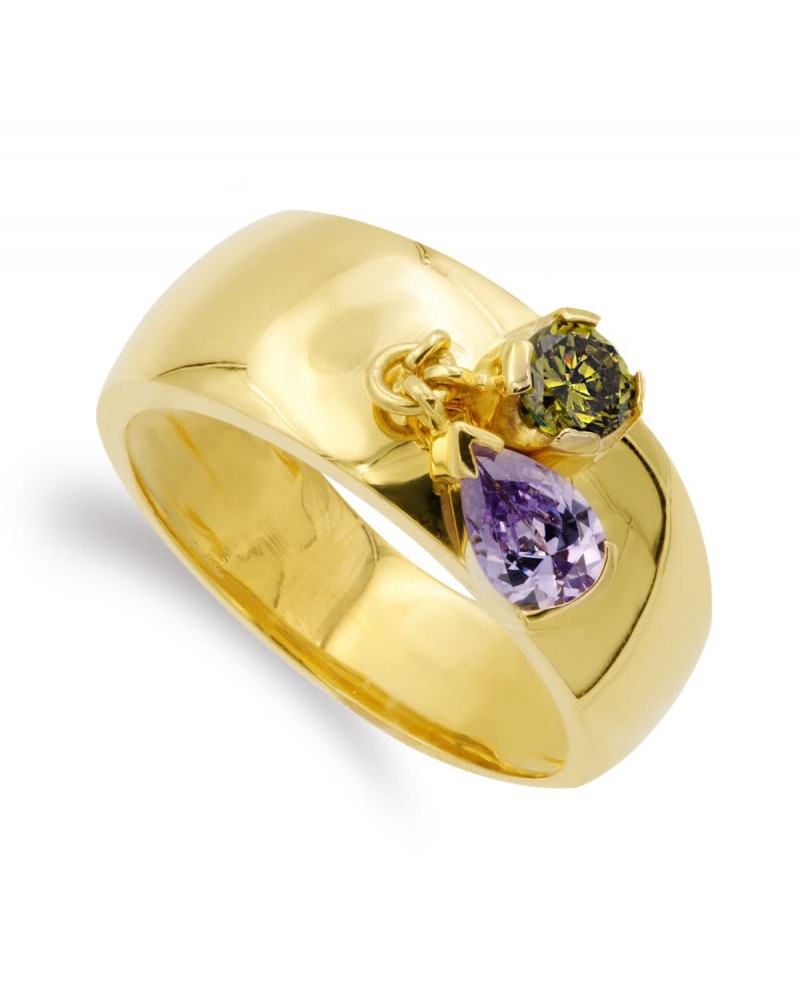 Sortija oro 18k dos piedras amatista ancho 8,5mm